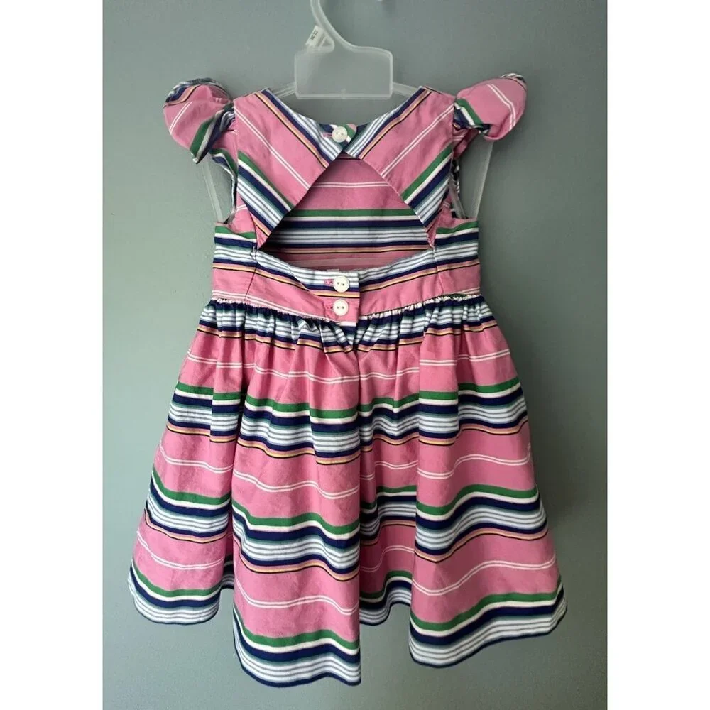 Ralph Lauren Baby Girls Striped Cotton Dress Pink Multi Sz 12‎ Months Preppy